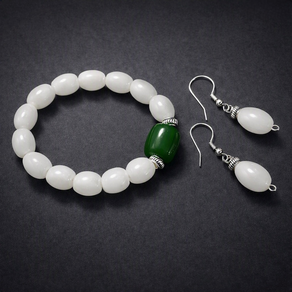 Calm × Glow Jade Set — Bracelet & Earrings