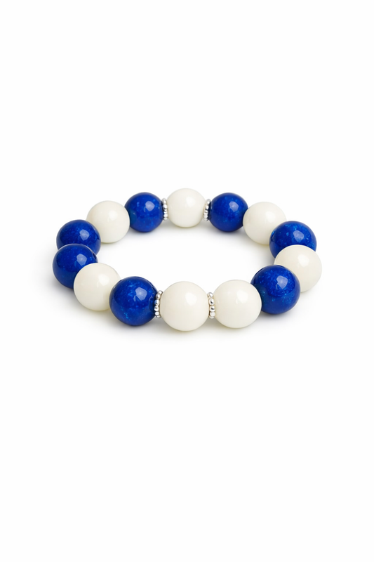 Lapis Lazuli × Tridacna Harmony Bracelet (Silver‑Tone)