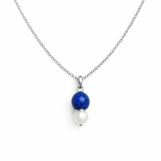 Lapis Lazuli × Tridacna Harmony Necklace (Silver‑Tone)