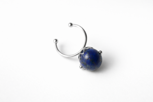 Lapis Lazuli × Tridacna Harmony Open Ring (Silver‑Tone)