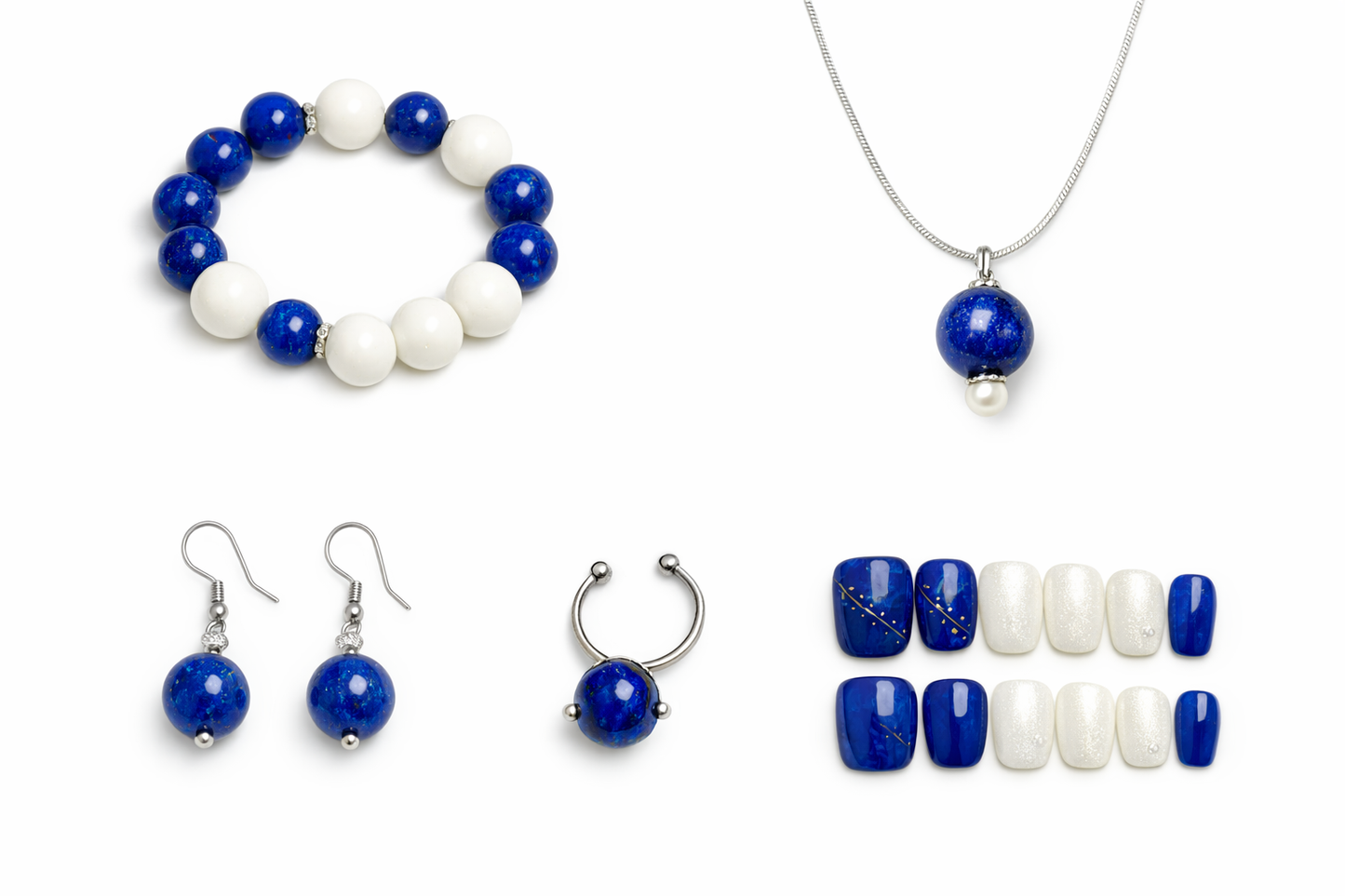 Lapis Lazuli × Tridacna Harmony Set (Silver‑Tone)