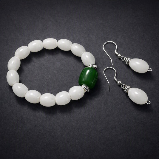 Calm × Glow Jade Set — Bracelet & Earrings